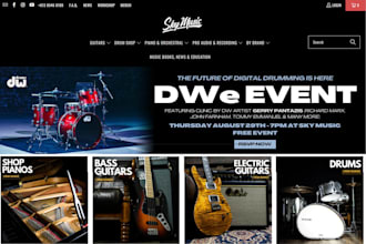 design musical instrument shopify store guiter, piano store drum shopify website