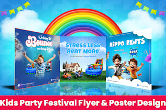 design kids poster party flyer or kids social media poster