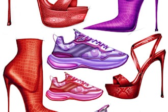 create shoe sketches and color combinations