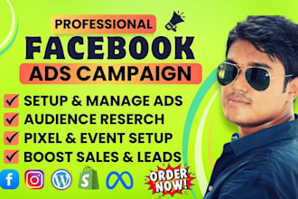 setup and manage facebook ads campaign, advertising marketing for your business