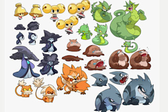 create you epic pokemon, fakemon, trainer sprites pixel art for your game usage