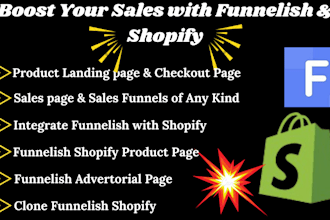 clone, design funnelish product page with shopify, funnelish advertorial page
