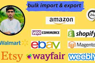 bulk import and export products on shopify, ebay, etsy, woocomerce, wayfair