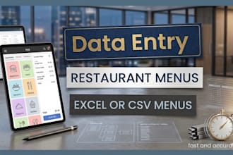 do restaurant menu data entry, excel or csv menus data entry