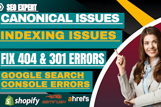 fix 404,301,broken links ,gsc indexing issues, technical and canonical issues