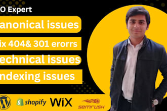 fix 404,301,broken links ,gsc indexing issues, technical and canonical issues