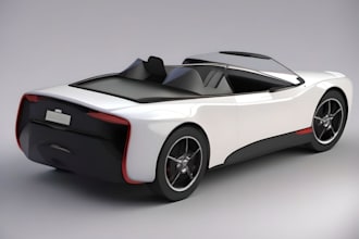create a realistic 3d car modeling rendering with rig  vehicle and concept cars