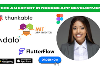 develop a app on thunkable, mit app inventor, adalo, flutterflow and figma