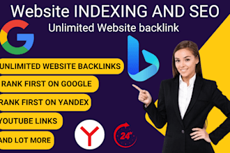 index your website on google, yandex, bing, do web SEO, add website backlinks