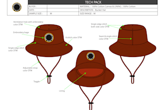 design bucket hat and cap tech pack