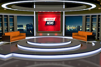 create 3d news and studio set design for your visual needs