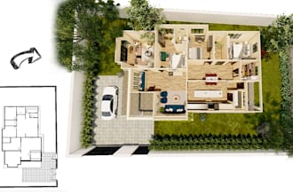 transform  2d house floor plan to 3d with realistic render