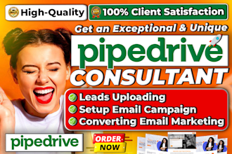 setup pipedrive account, pipedrive campaign, lead importing  pipedrive CRM