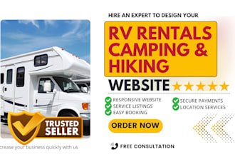 design rv rental camping touring hiking motorhome campervan trailer hire website
