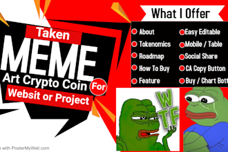 2d crypto meme art coin, art illustration meme video, animated gif