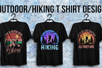 create retro vintage style summer, adventure, mountain, graphic t shirt design