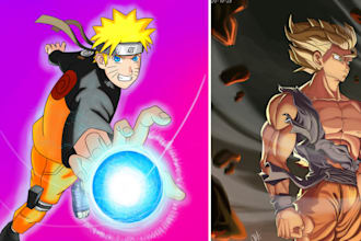 illustrations of anime and video game characters