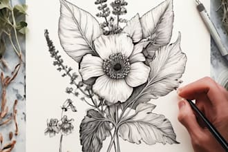 draw botanical illustrations of flowers, plants, fruits