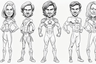 illustrate comic book super heroes and villains sketch