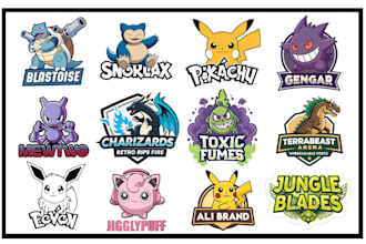 do custom amazing pokemon, fakemon, chibi art funky anime text style logo design