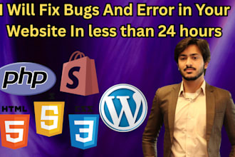 debug and fix errors in html css js react wordpress flutter in under 2 hours