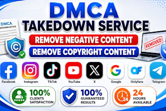remove takedown delete copyright harassing content on fb yt x ig google by dmca