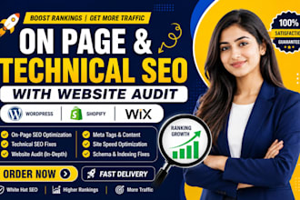 do on page and technical SEO with website audit for wordpress, shopify and wix