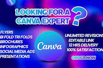 canva expert and design flyers, brochures, bifold trifold, infographic canva pro