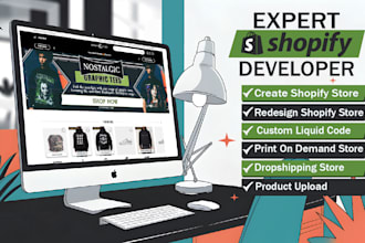 do shopify store setup, redesign, shopify print on demand store, shopify website