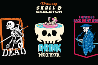 do drawing skeleton and skull t shirt design illustration