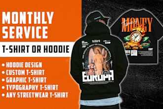 monthly streetwear t shirt or hoodie design services