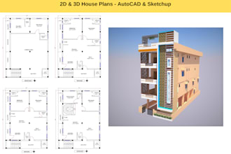 draft 2d 3d house plans and architect landscapes, site plan in autocad, sketchup