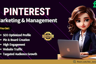 be your pinterest marketing manager SEO expert, with pins  boards