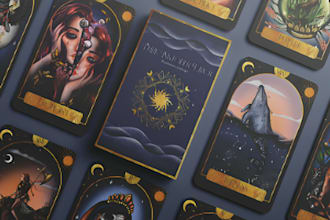 draw card game art tarot card oracle card illustrations with frame in any style