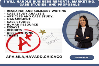 handle business reports, marketing, case studies, and proposals