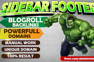 create da 50 plus sidebar, footer, blogroll dofollow SEO homepage link building