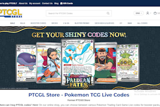 design pokemon website trading card, tcg, ccg, ptcg, mtcg shopify website
