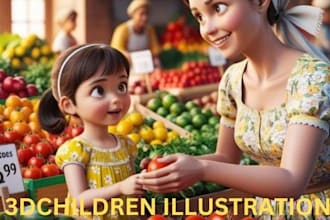 do 3d children story illustration, 3d african american illustration, kid story