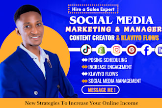 be your facebook social media marketing manager, content creator, klaviyo flows