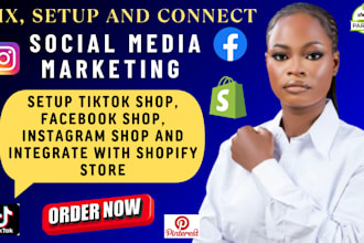 setup tiktok shop, facebook shop, instagram shop, shopify dropshipping store
