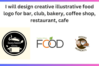 design creative illustrative food logo for bakery, coffee shop, restaurant, cafe