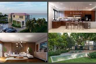 create realistic 3d rendering for your house villa or apartment
