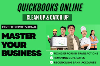 cleanup, bookkeeping, setup, catchup with  quickbooks online