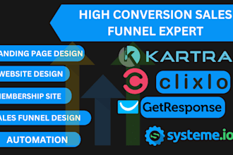 setup sales funnel kartra clixlo systeme io getresponse landing page