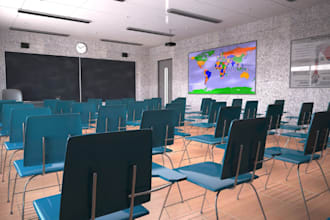 do 3d school, 3d classroom, 3d institution environment, 3d library design