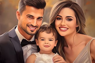do realistic family portrait , couple or wedding painting in any style