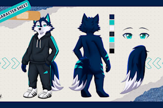 draw anime style character sheet or reference sheet for your furry, oc or vtuber