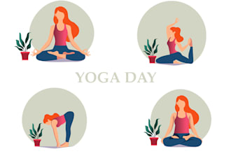 draw beautiful yoga art and modern flat vector illustration