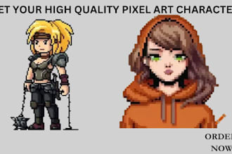 do high quality pixel art character sprite sheet and animations