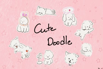 create cute doodle stickers character illustration